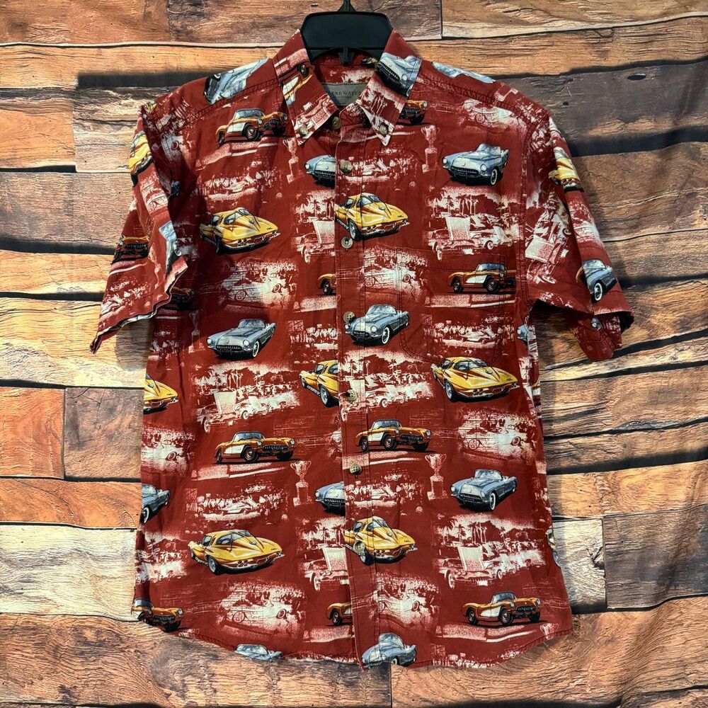 CLEARWATER Outfitters Men’s Red M Casual Button-Down Shirt Cotton Car Print